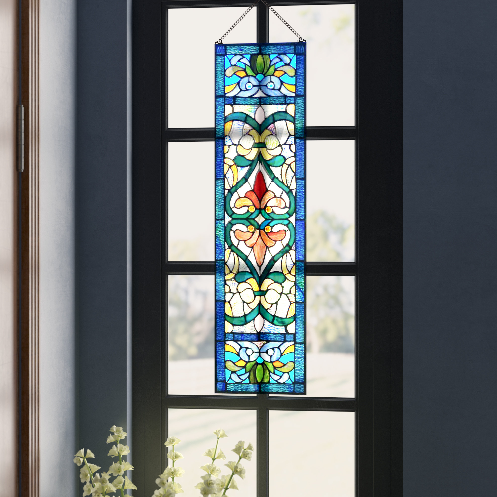 Astoria Grand Lani 36" Vertical Victorian Stained Glass Window Panel